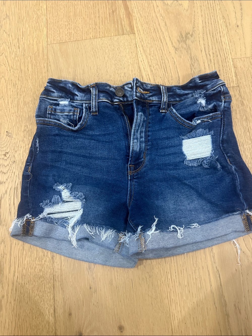 Zenana Outfitters Distressed Dark Blue Denim Cutoff Shorts